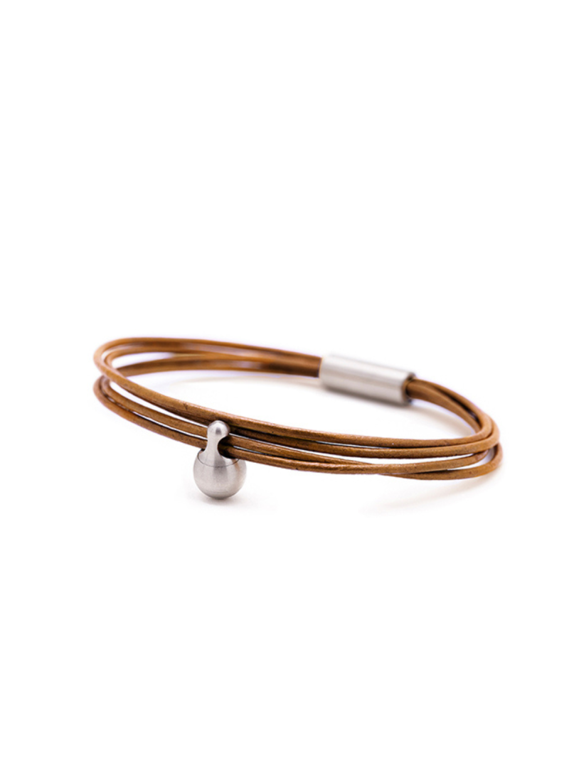 Fijn leder Cognac staal