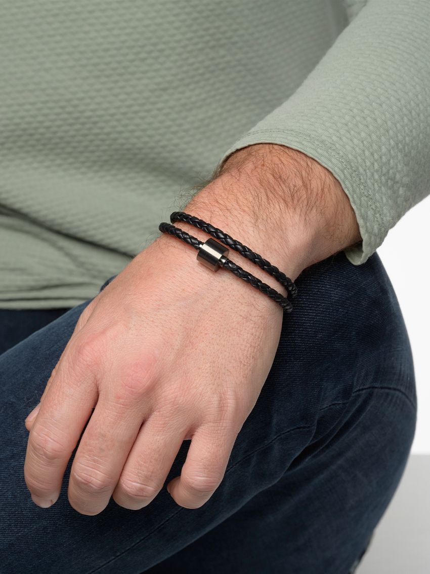 Gevlochten leder zwart