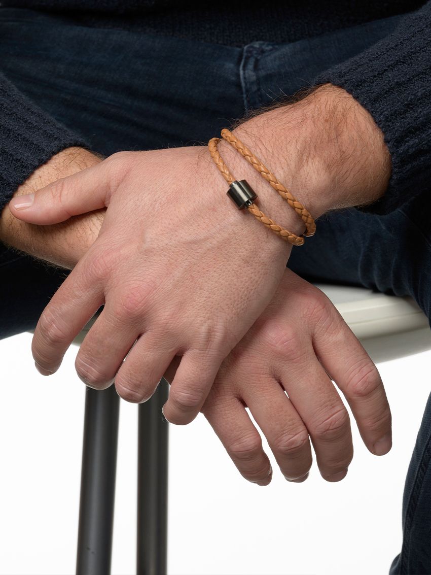 Gevlochten leder cognac