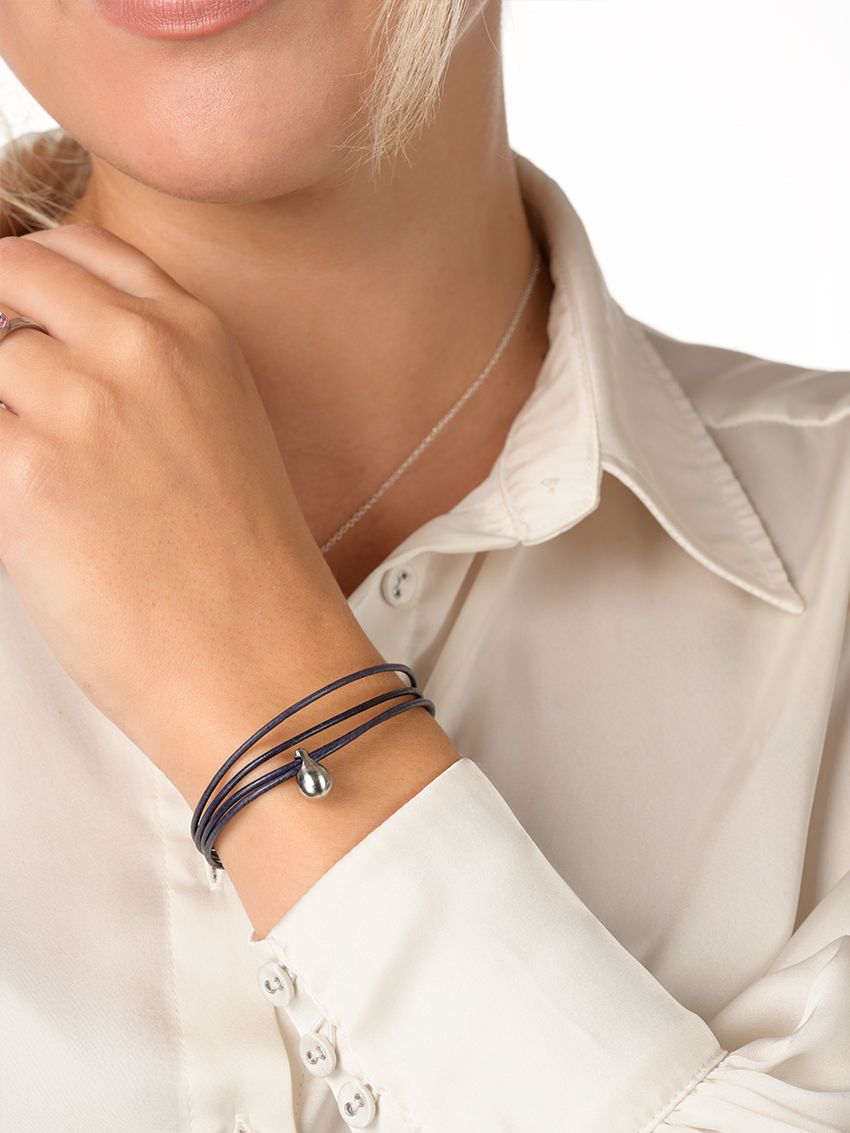 Fijn leder Navy blauw staal