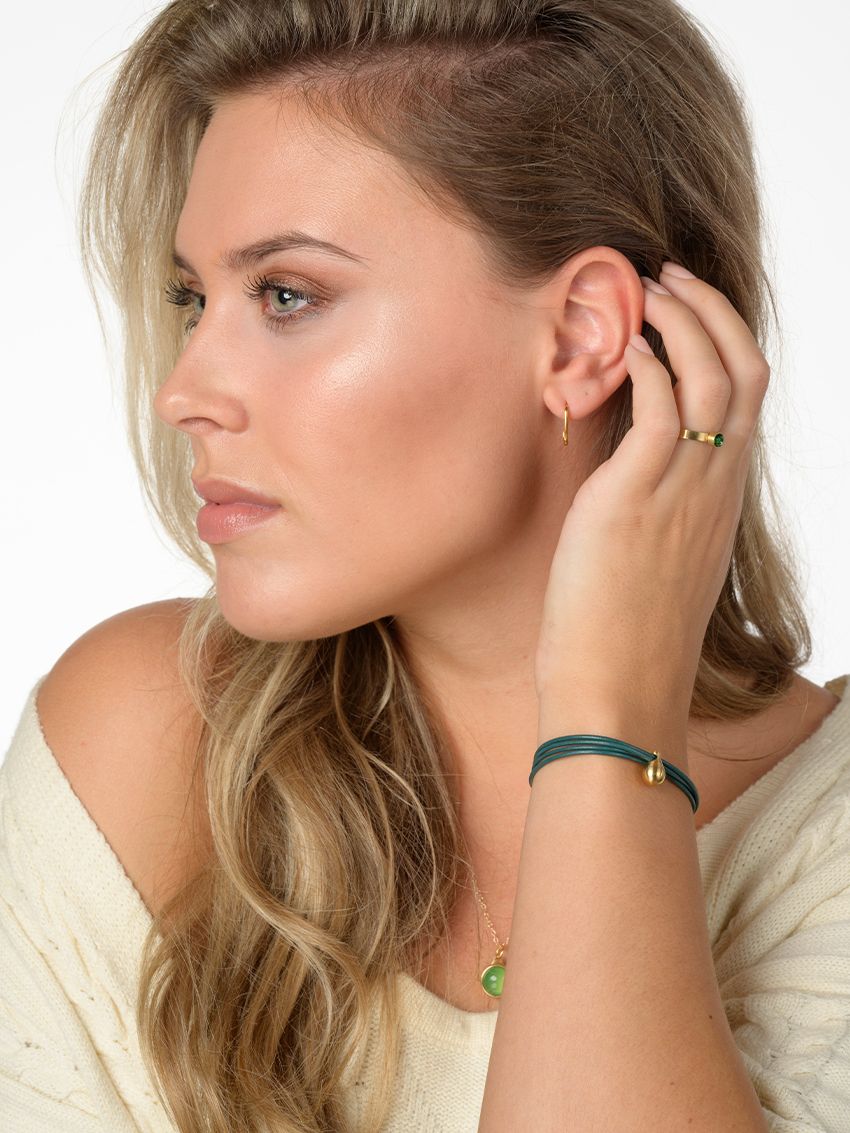 Fijn leder Petrol verguld