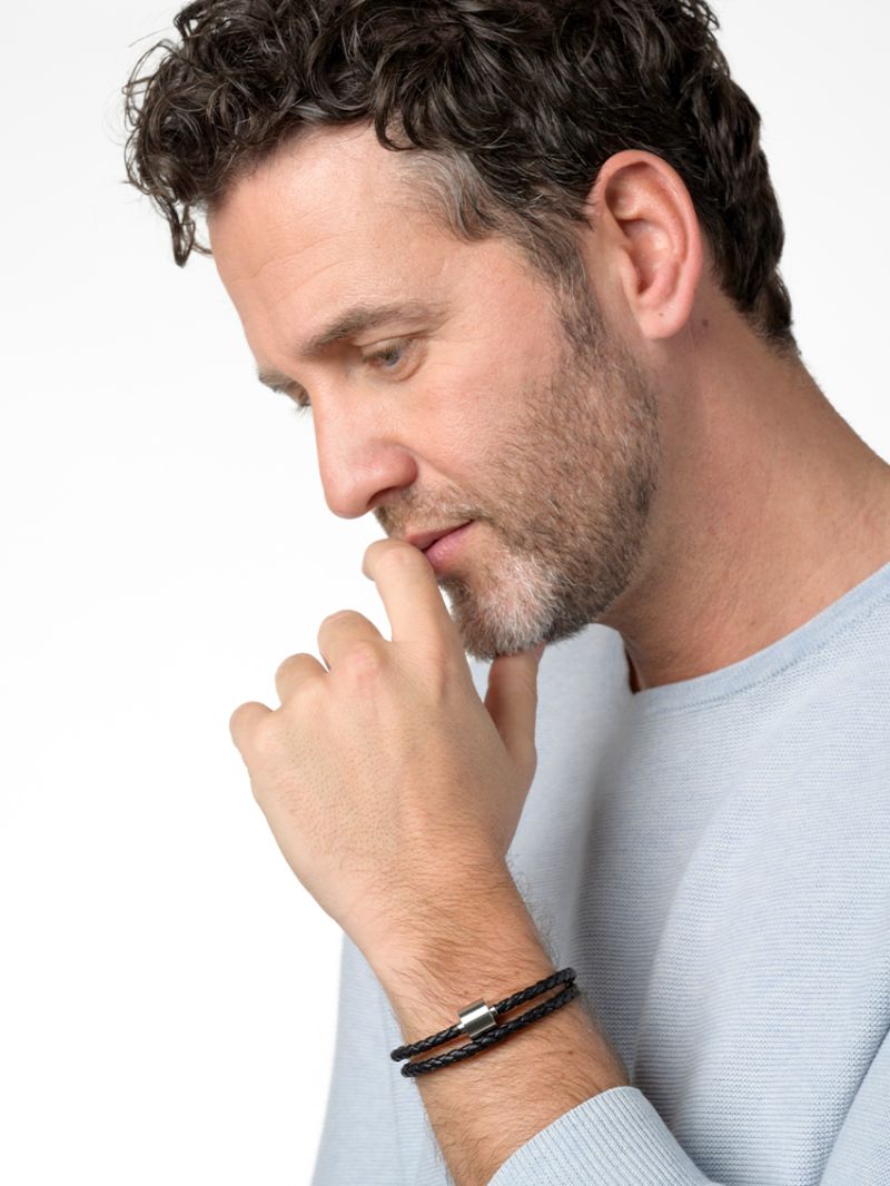 Gevlochten leder zwart