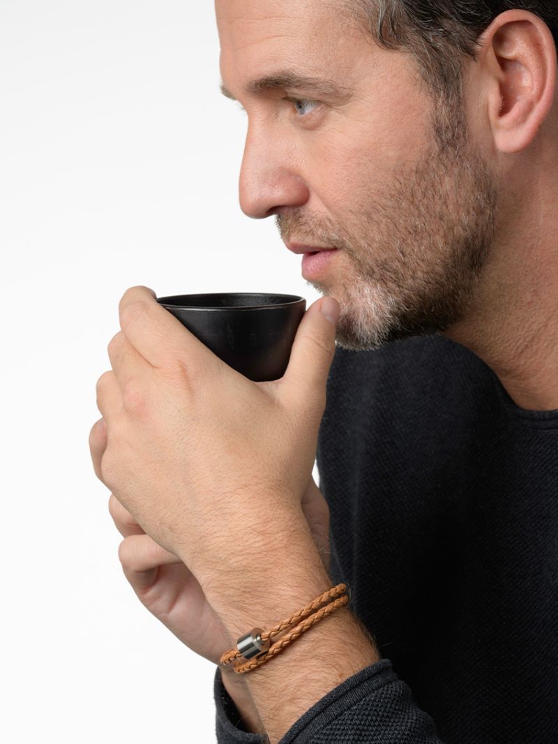 Gevlochten leder cognac