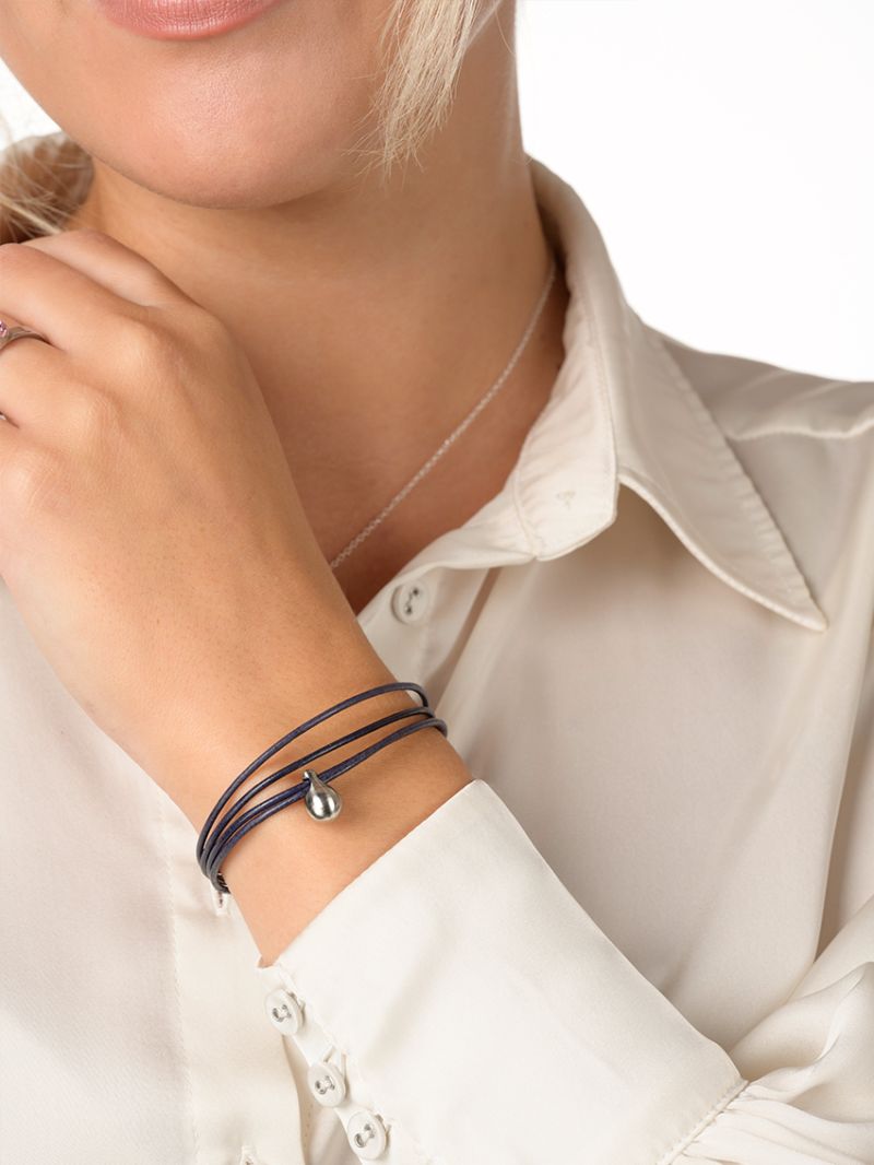 Fijn leder Navy blauw staal